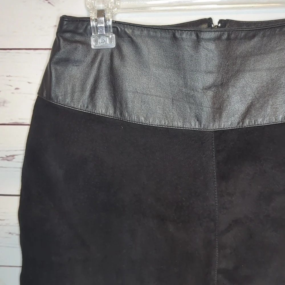 Vintage 80's Interim Black Suede Leather‎ Pencil Mini High Rise Skirt size 13